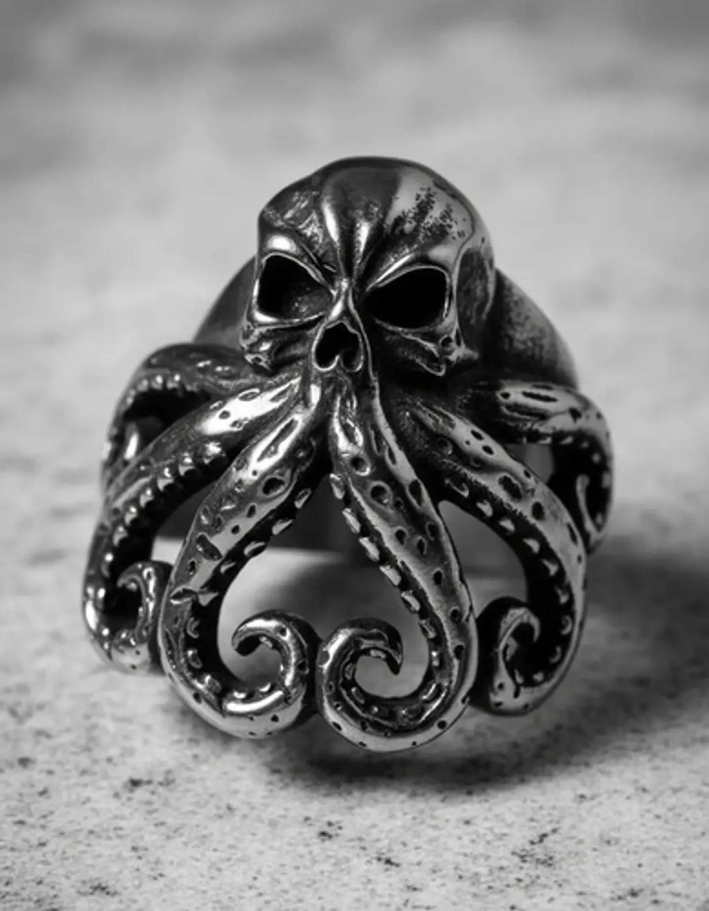 Anillo Pulpo Kraken Calavera Craneo Acero Color Negro Hombre 4