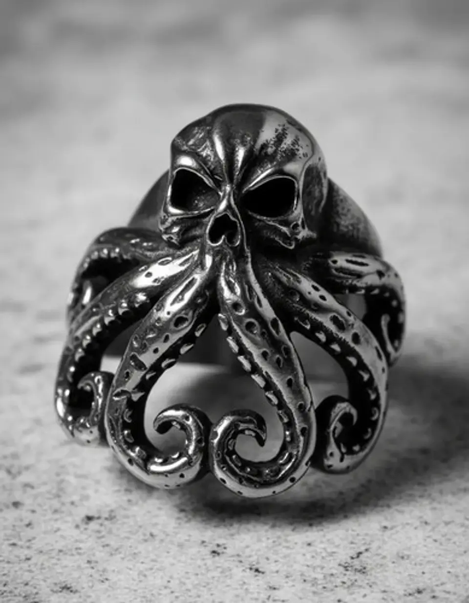Anillo Pulpo Kraken Calavera Craneo Acero Color Negro Hombre 4
