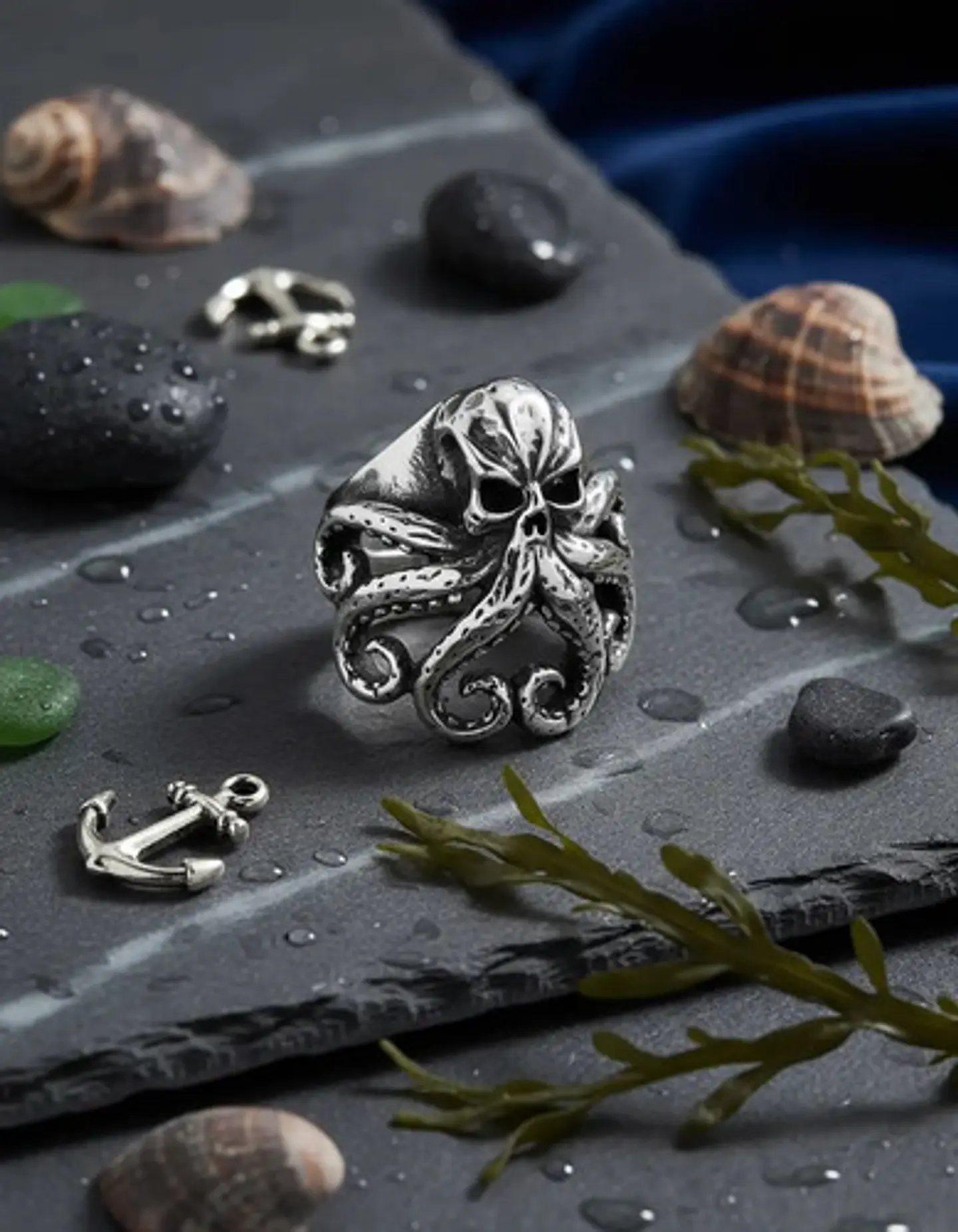 Anillo Pulpo Kraken Calavera Craneo Acero Color Negro Hombre 7