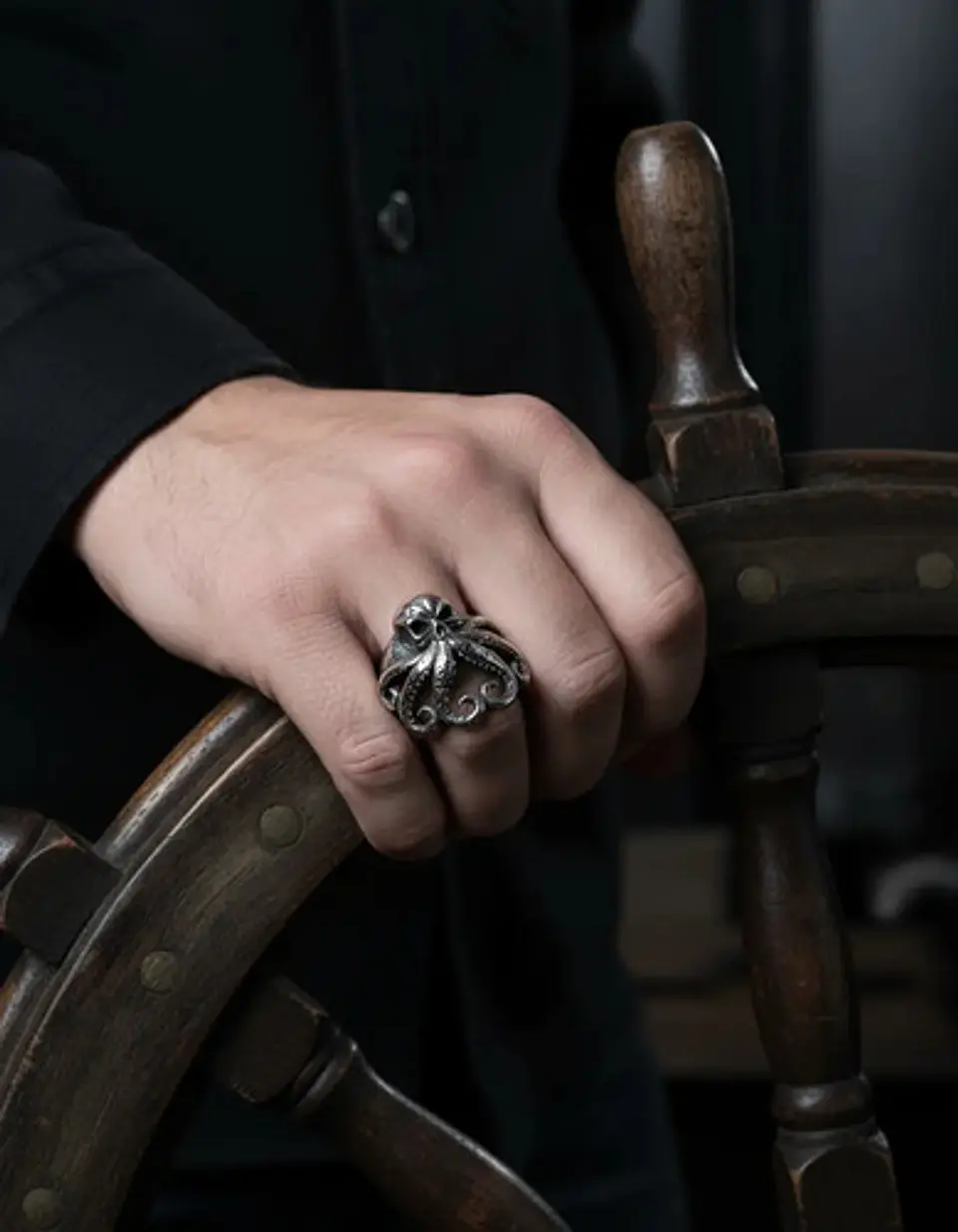 Anillo Pulpo Kraken Calavera Craneo Acero Color Negro Hombre 9