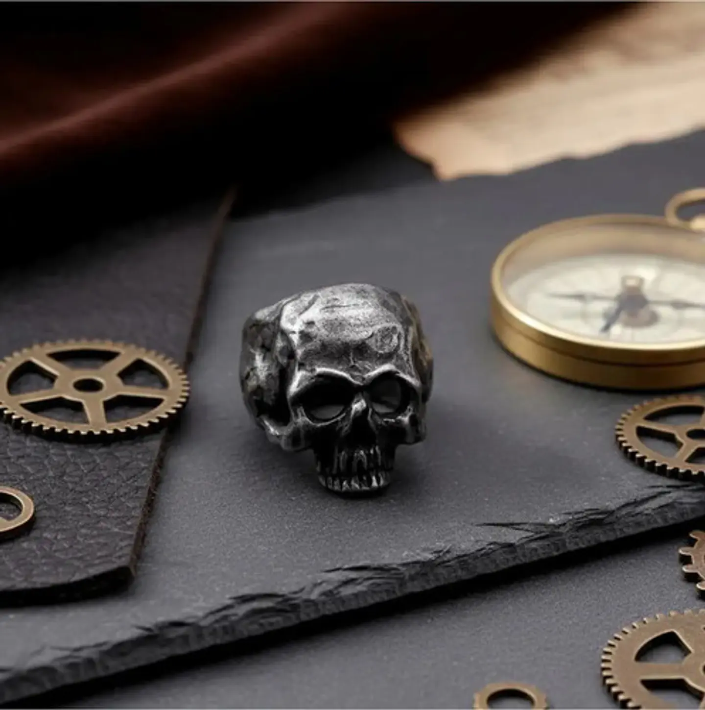 Anillo Rustico Calavera Craneo De Acero Color Plata Hombre 7