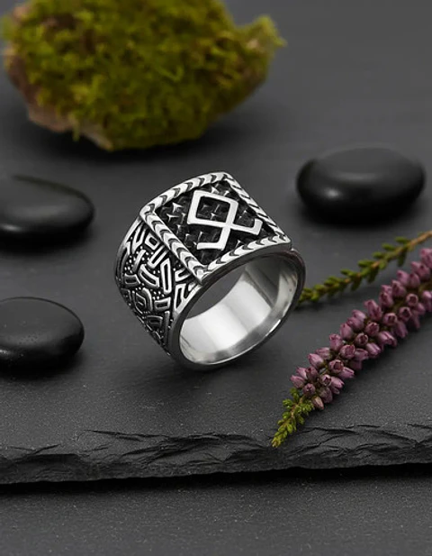 Anillo Hombre Vikingo Nórdico Runa Amuleto Acero Color Plata