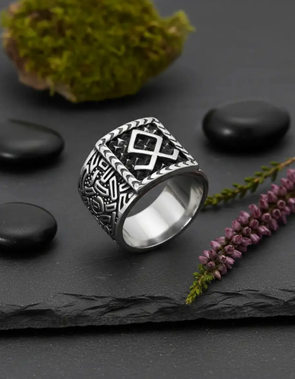 Anillo Hombre Vikingo Nórdico Runa Amuleto Acero Color Plata 2