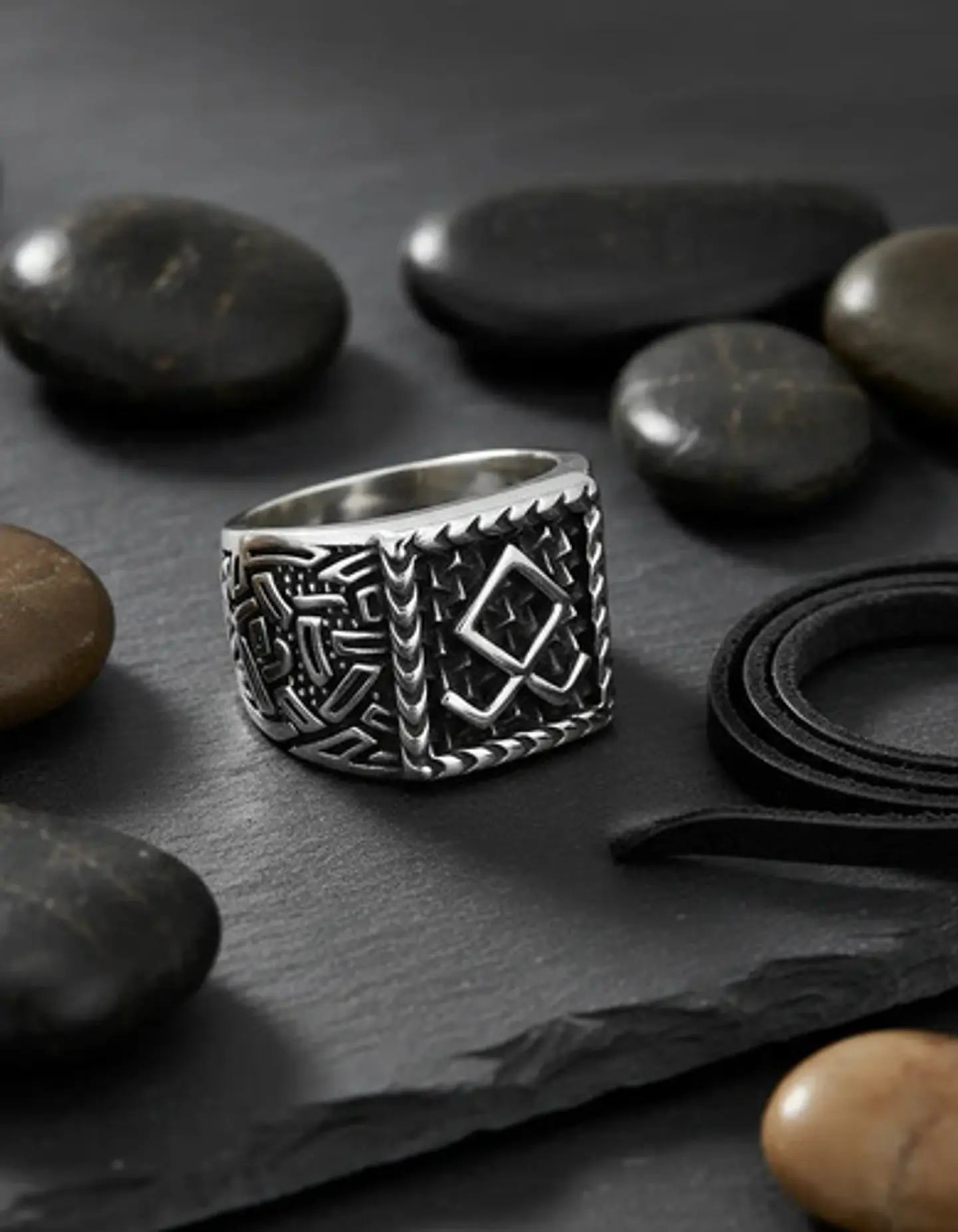 Anillo Hombre Vikingo Nórdico Runa Amuleto Acero Color Plata 3