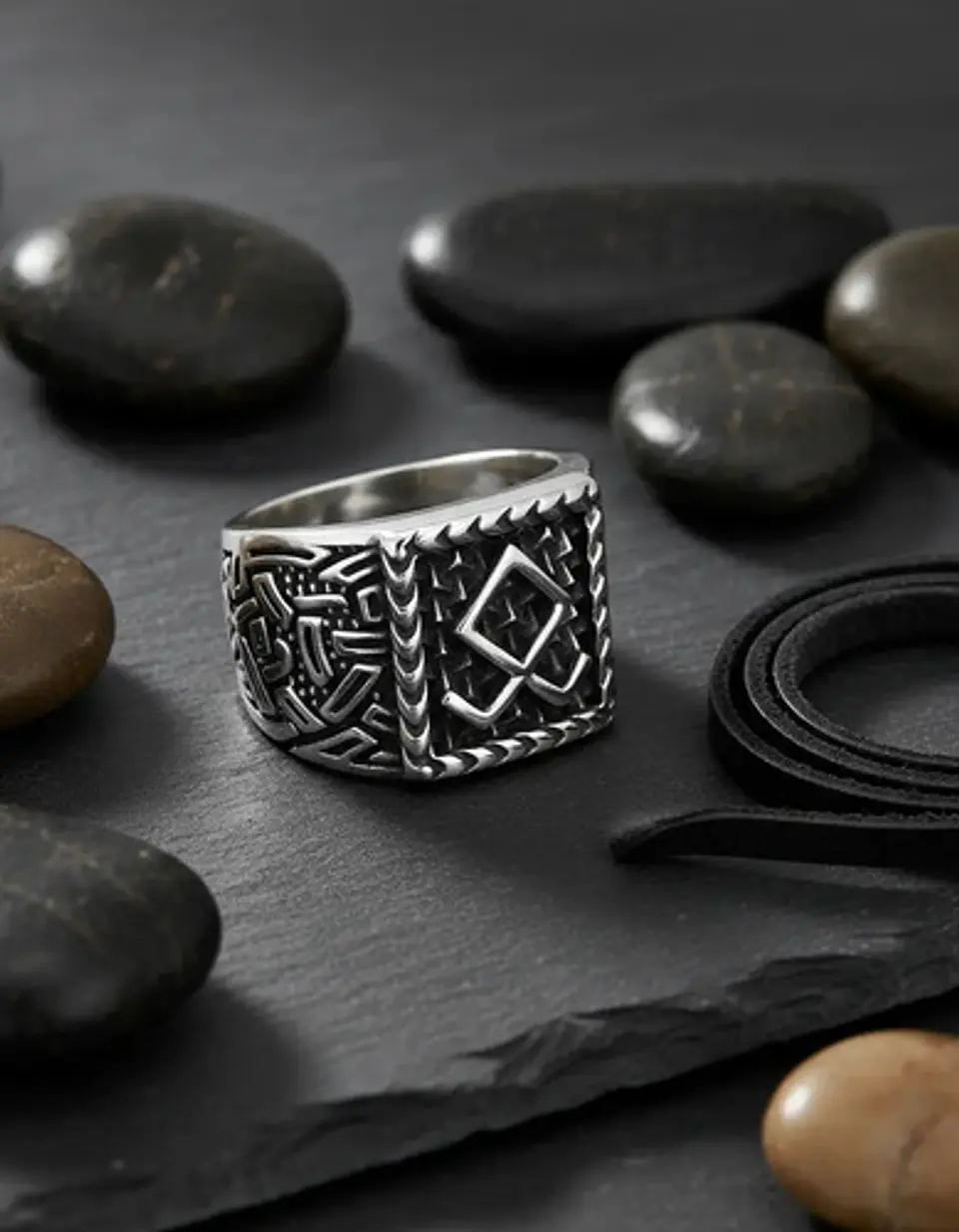 Anillo Hombre Vikingo Nórdico Runa Amuleto Acero Color Plata 3