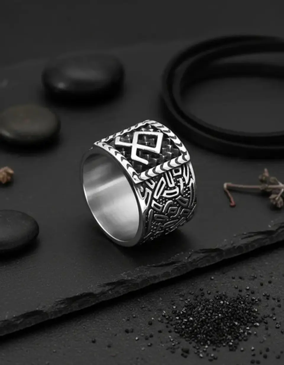 Anillo Hombre Vikingo Nórdico Runa Amuleto Acero Color Plata 4