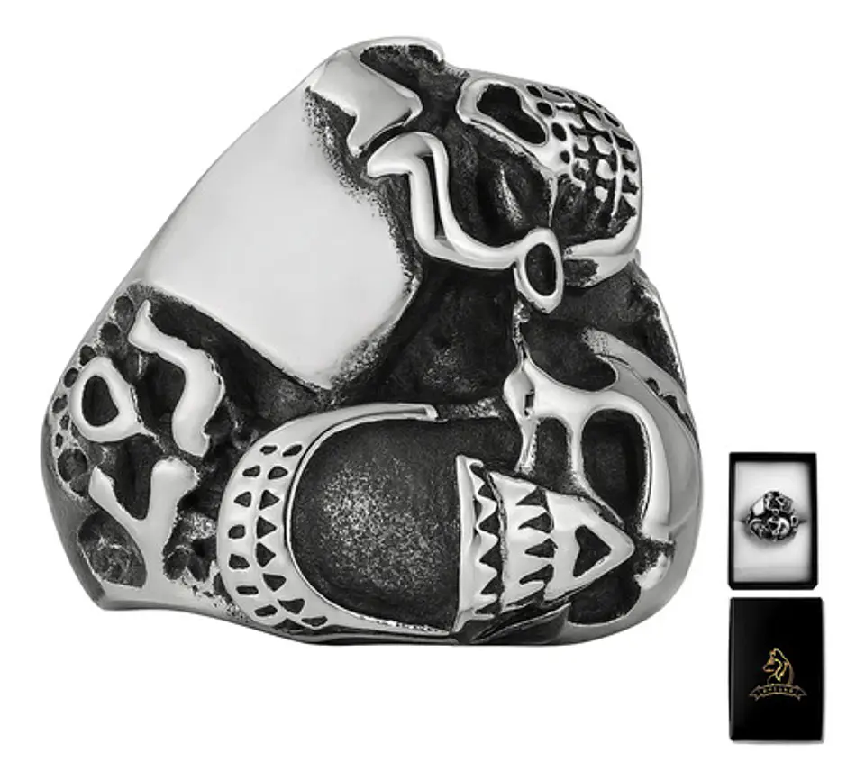 Anillo Para Hombre Cara Calavera Cráneo De Acero Color Plata 1