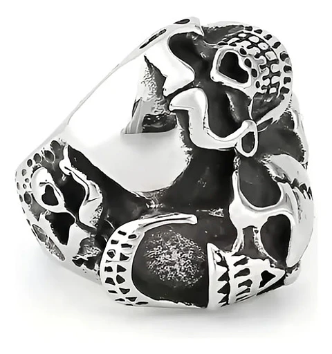 Anillo Para Hombre Cara Calavera Cráneo De Acero Color Plata