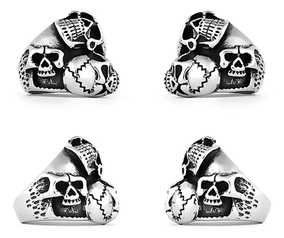Anillo Para Hombre Cara Calavera Cráneo De Acero Color Plata 3