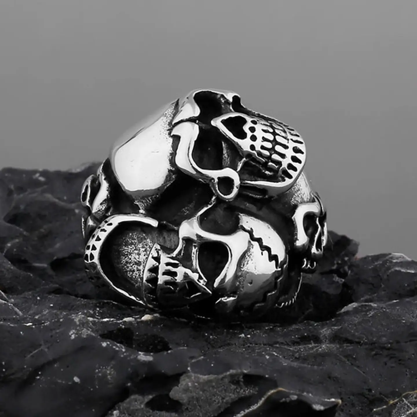 Anillo Para Hombre Cara Calavera Cráneo De Acero Color Plata 8