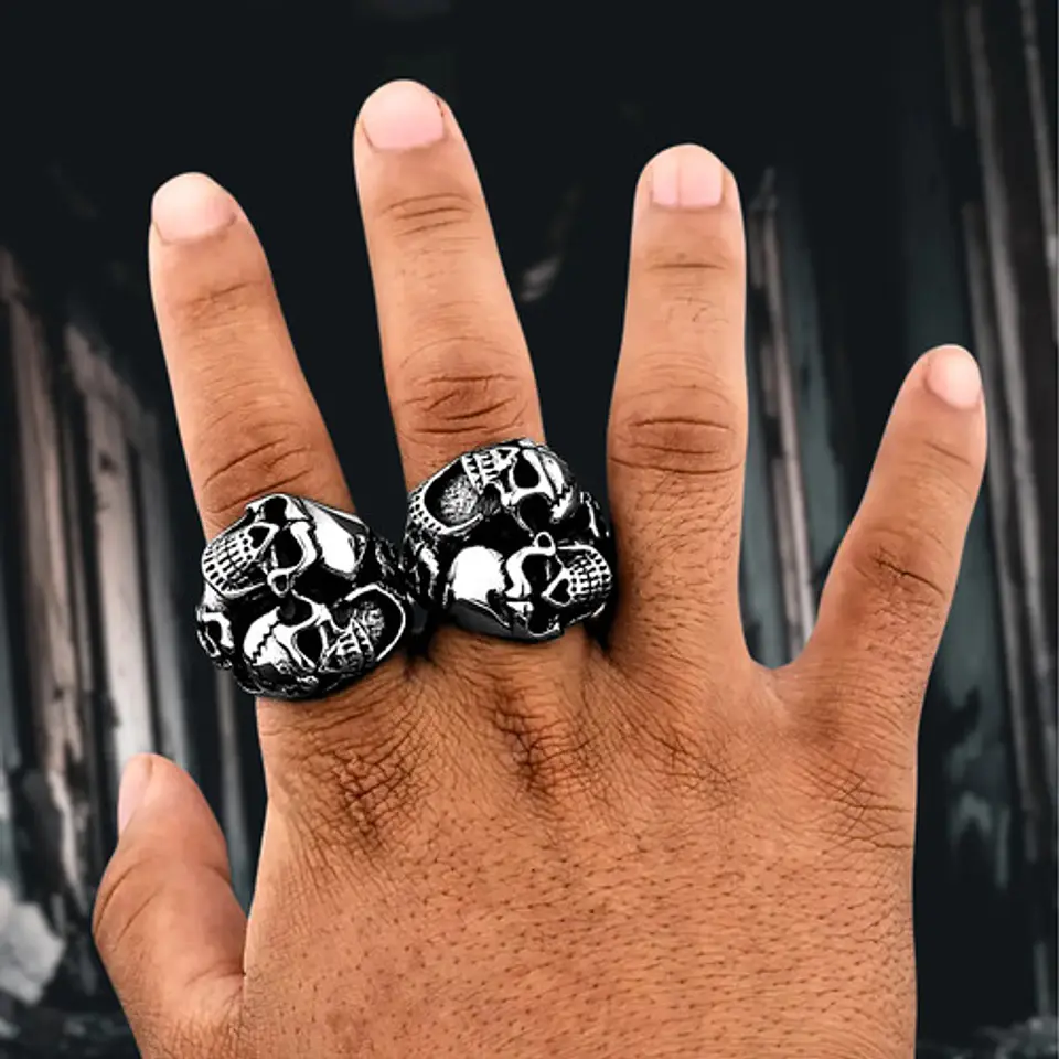 Anillo Para Hombre Cara Calavera Cráneo De Acero Color Plata 9