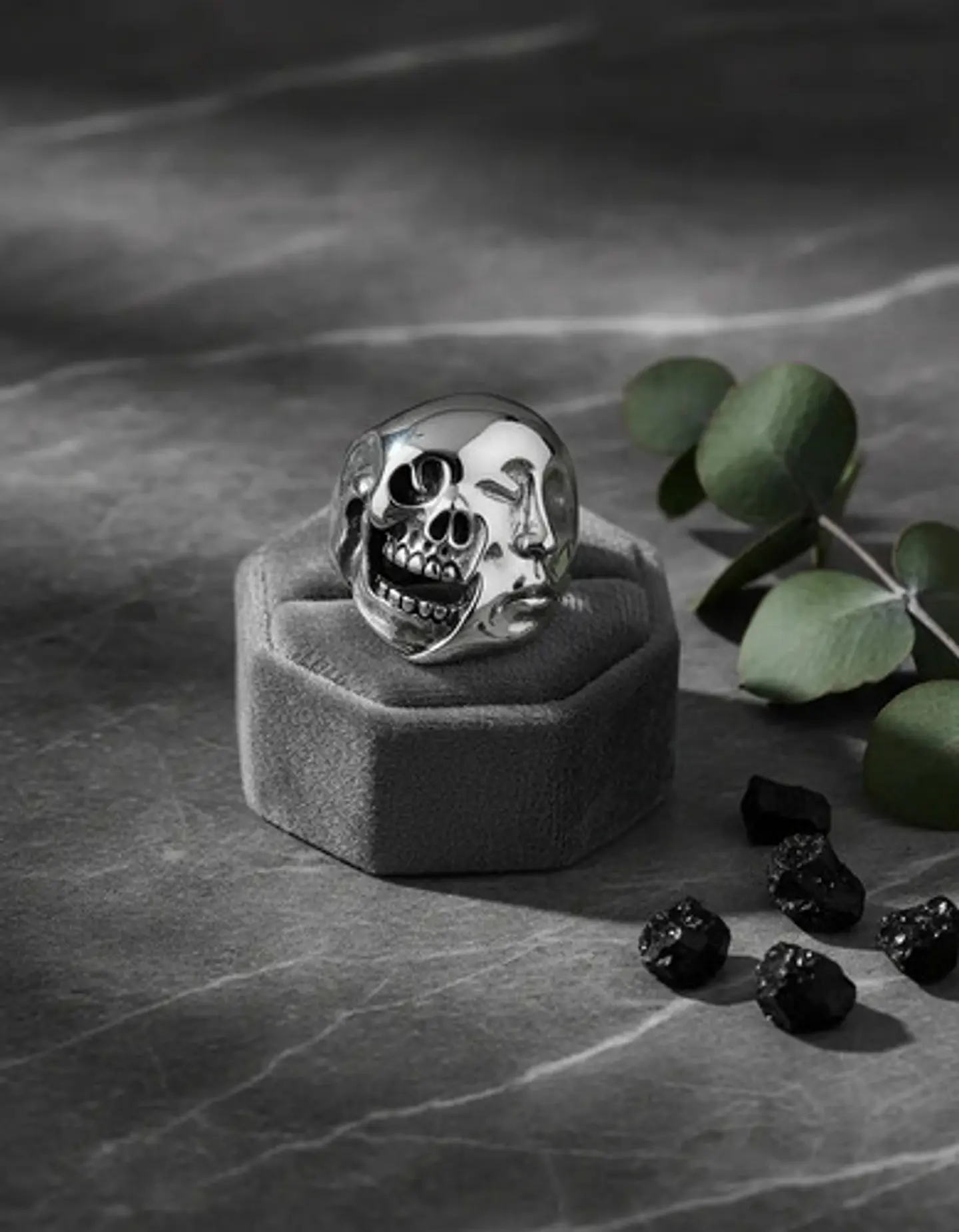 Anillo Doble Cara Craneo Calavera Acero Color Plata Hombre 5