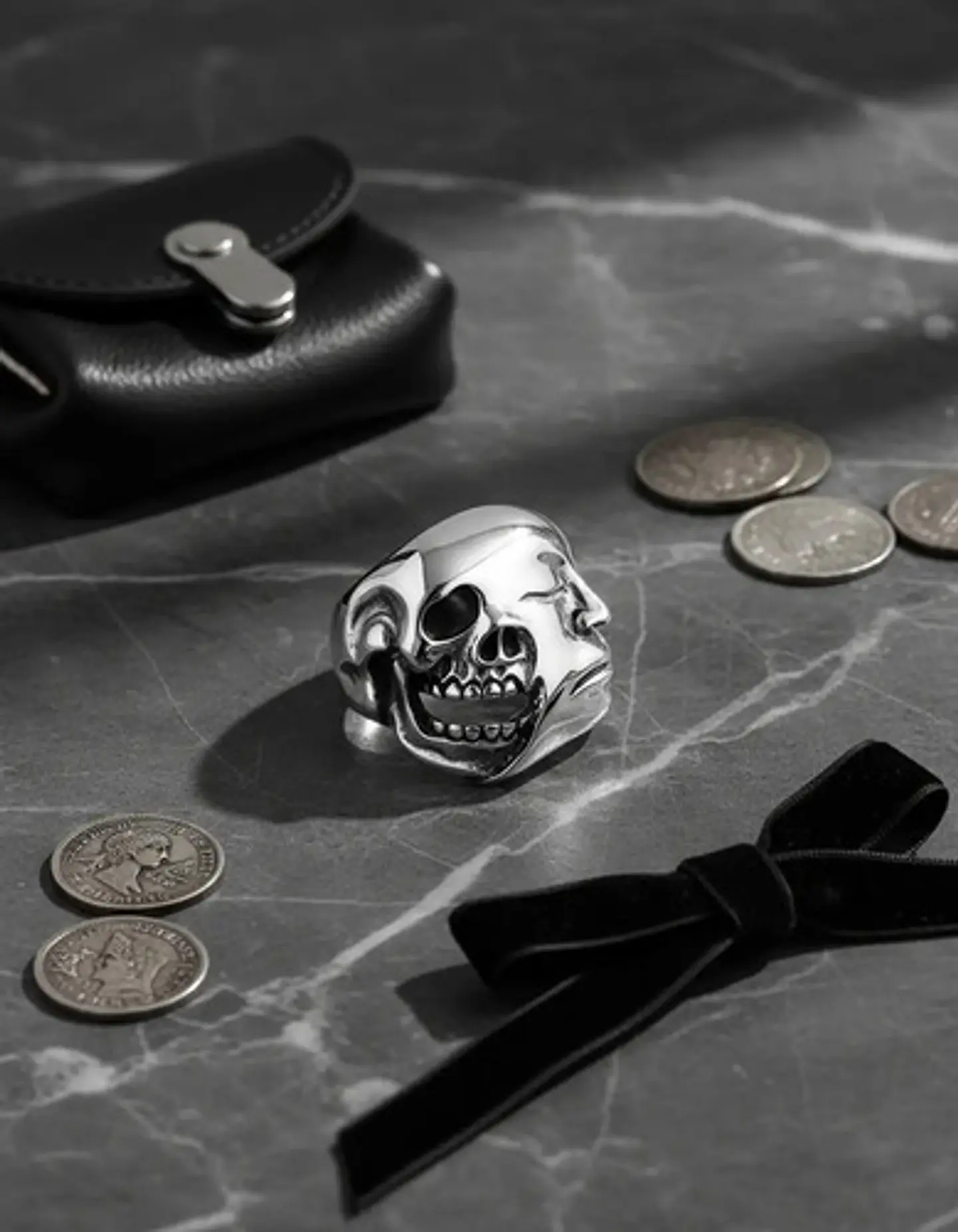 Anillo Doble Cara Craneo Calavera Acero Color Plata Hombre 6