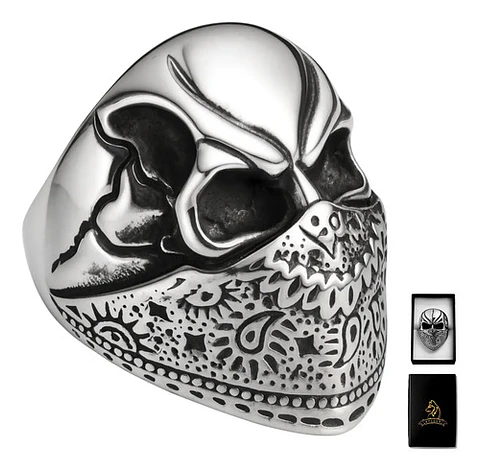 Anillo De Acero Biker Motociclista Cráneo Color Plata Hombre