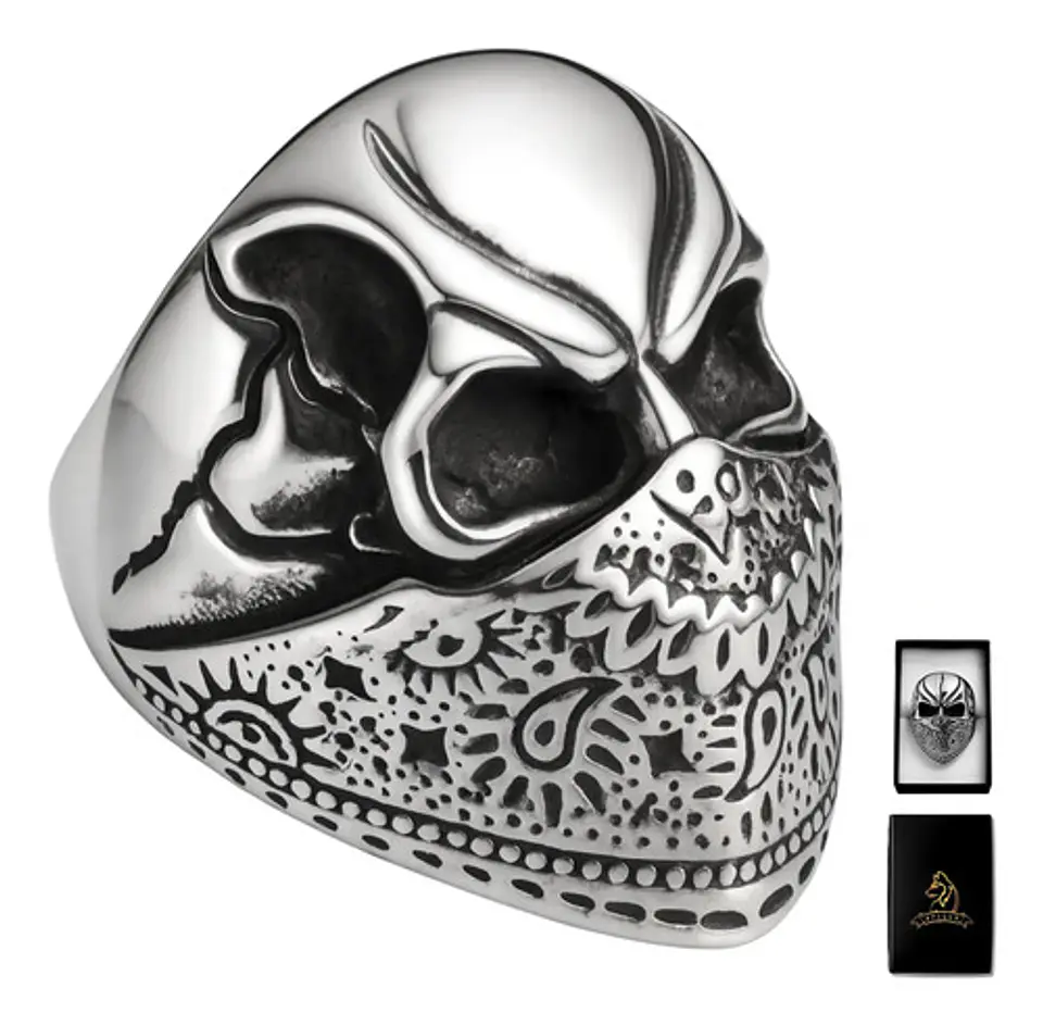 Anillo De Acero Biker Motociclista Cráneo Color Plata Hombre 1