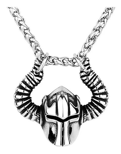 Collar Dije Casco Guerrero Vikingo Color Plata Acero Hombre