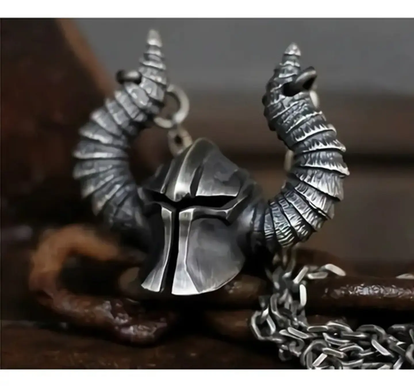 Collar Dije Casco Guerrero Vikingo Color Plata Acero Hombre 14