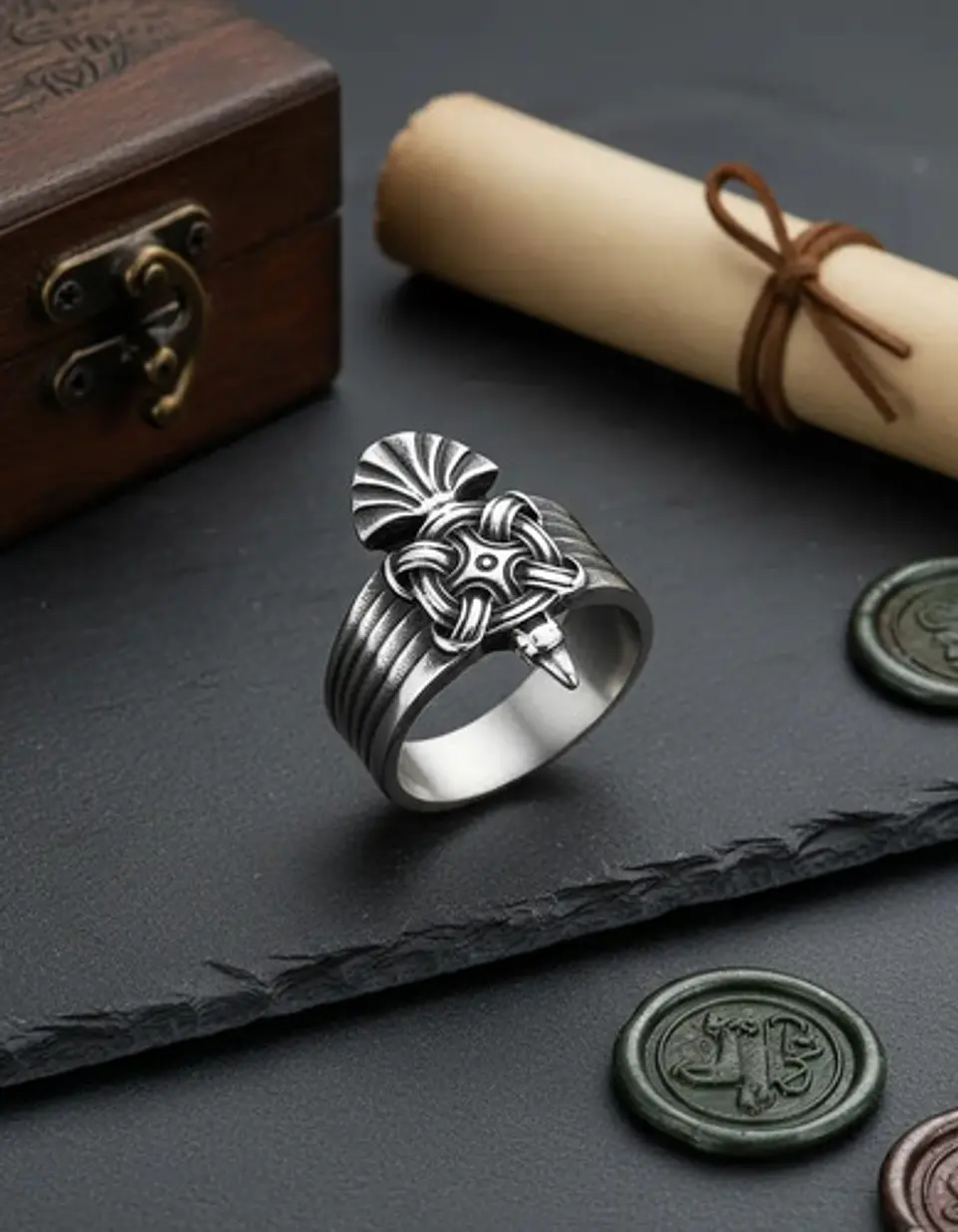 Anillo Hombre Vikingo Nudo Cuervo Amuleto Acero Color Plata 6