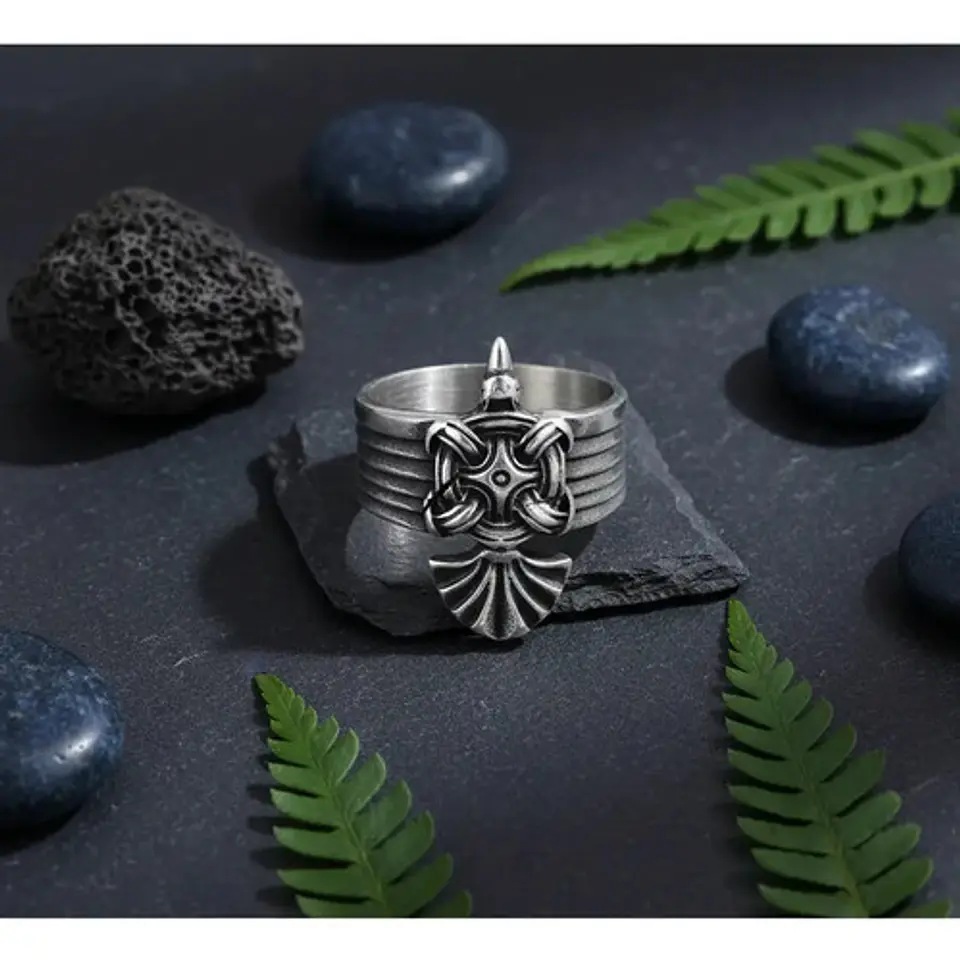 Anillo Hombre Vikingo Nudo Cuervo Amuleto Acero Color Plata 8