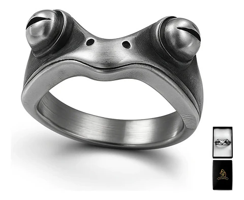 Anillo Argolla Acero Forma De Rana Color Plata Hombre Mujer