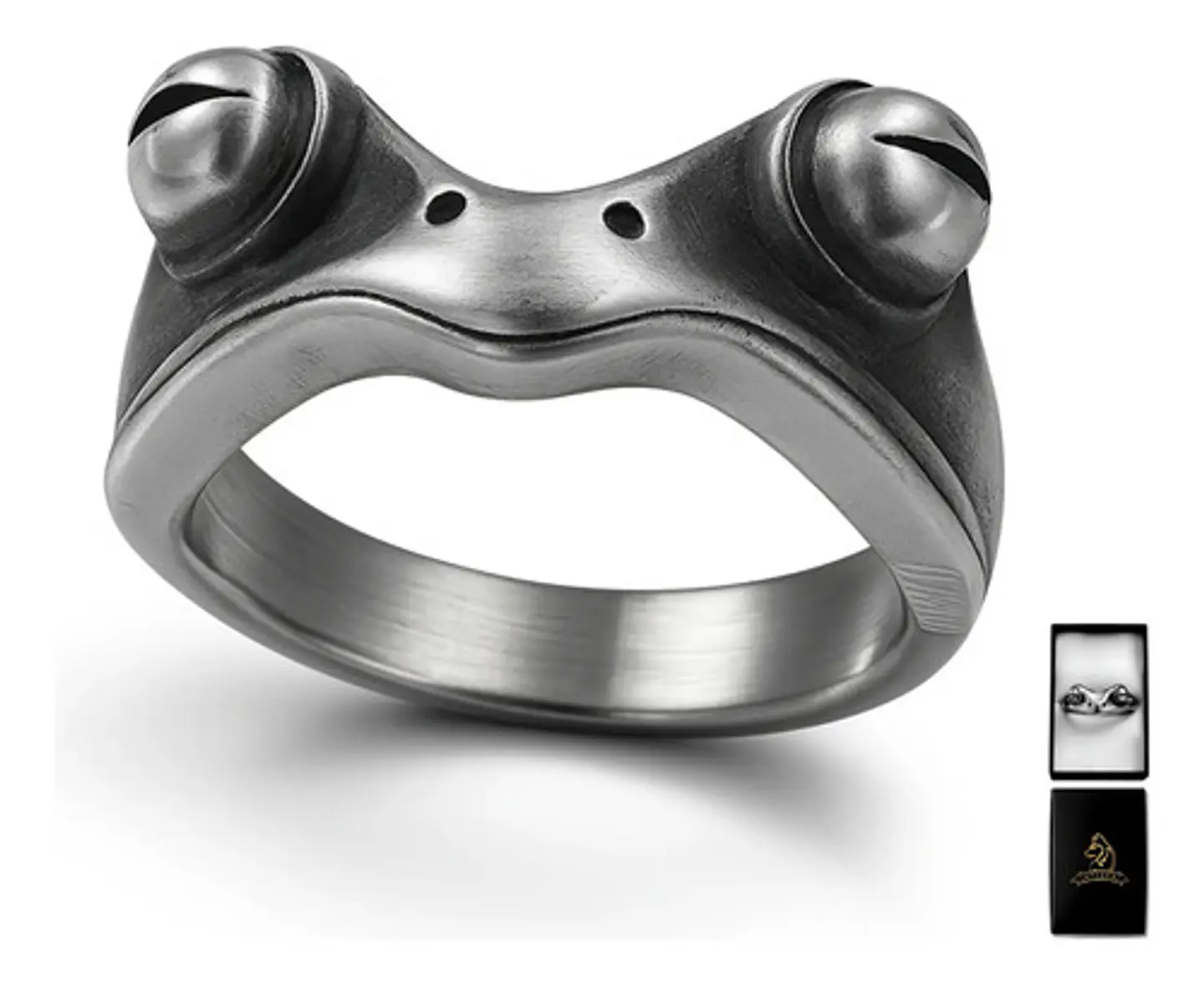Anillo Argolla Acero Forma De Rana Color Plata Hombre Mujer 1