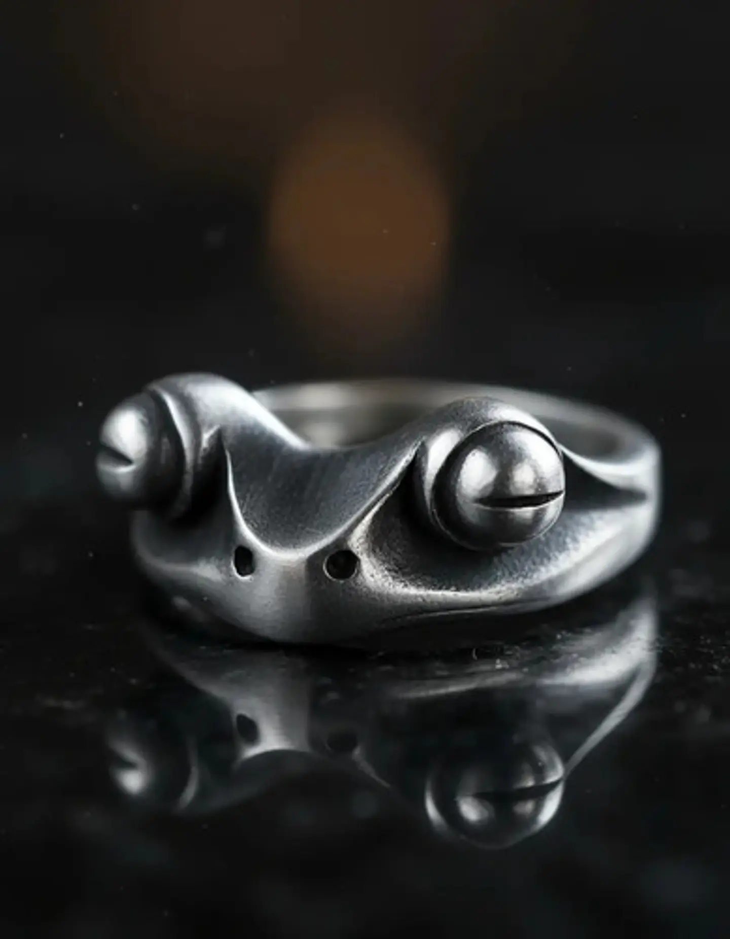 Anillo Argolla Acero Forma De Rana Color Plata Hombre Mujer 10