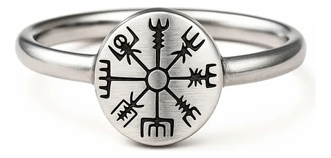 Anillo De Acero Vikingo Brujula Vegvísir Color Plata Mujer