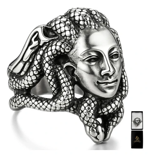 Anillo Medusa Mitologia Griega Acero Color Plata Para Hombre