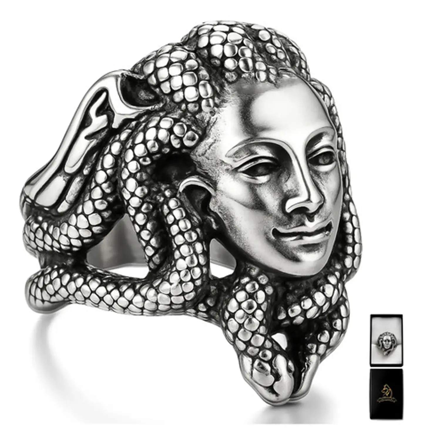 Anillo Medusa Mitologia Griega Acero Color Plata Para Hombre 1