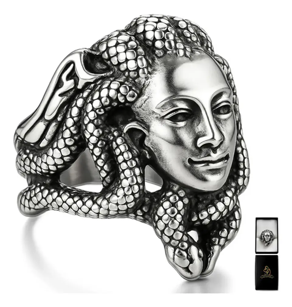 Anillo Medusa Mitologia Griega Acero Color Plata Para Hombre 1