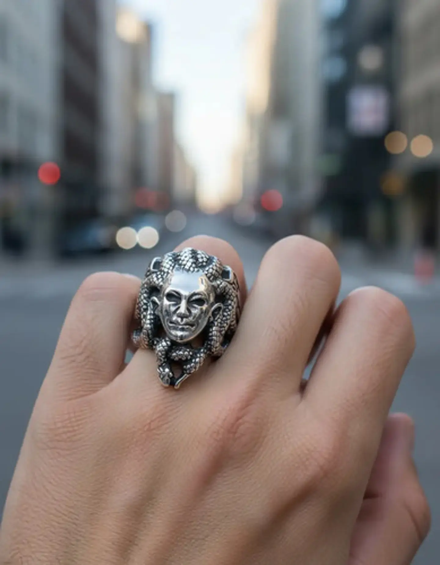 Anillo Medusa Mitologia Griega Acero Color Plata Para Hombre 3