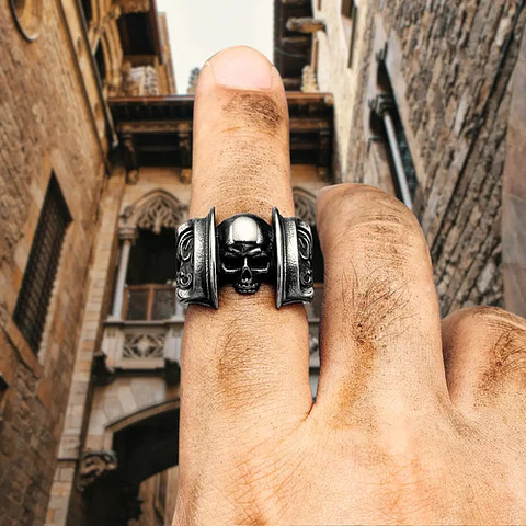 Anillo Acero Calavera Motociclista Cráneo Color Plata Hombre