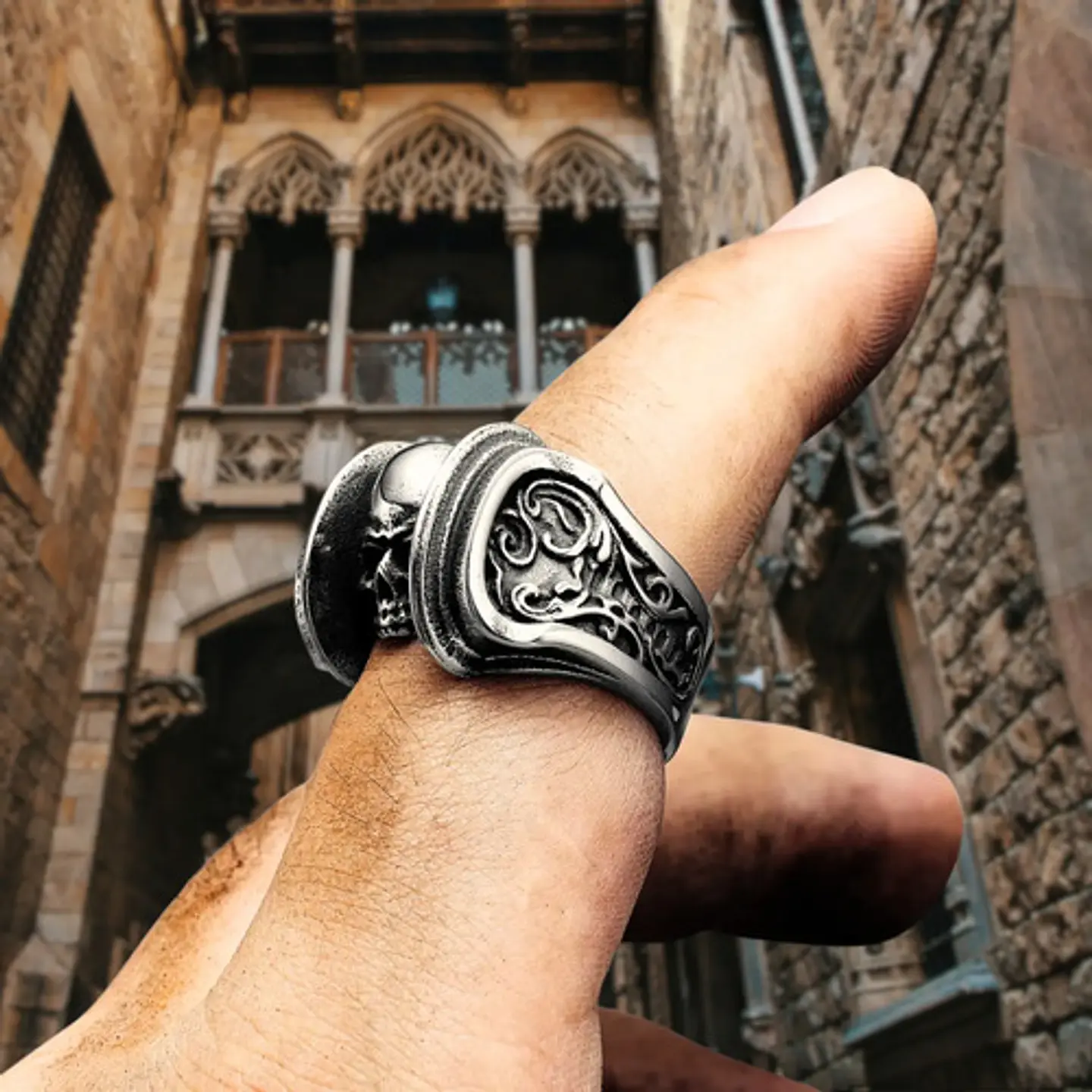 Anillo Acero Calavera Motociclista Cráneo Color Plata Hombre 3