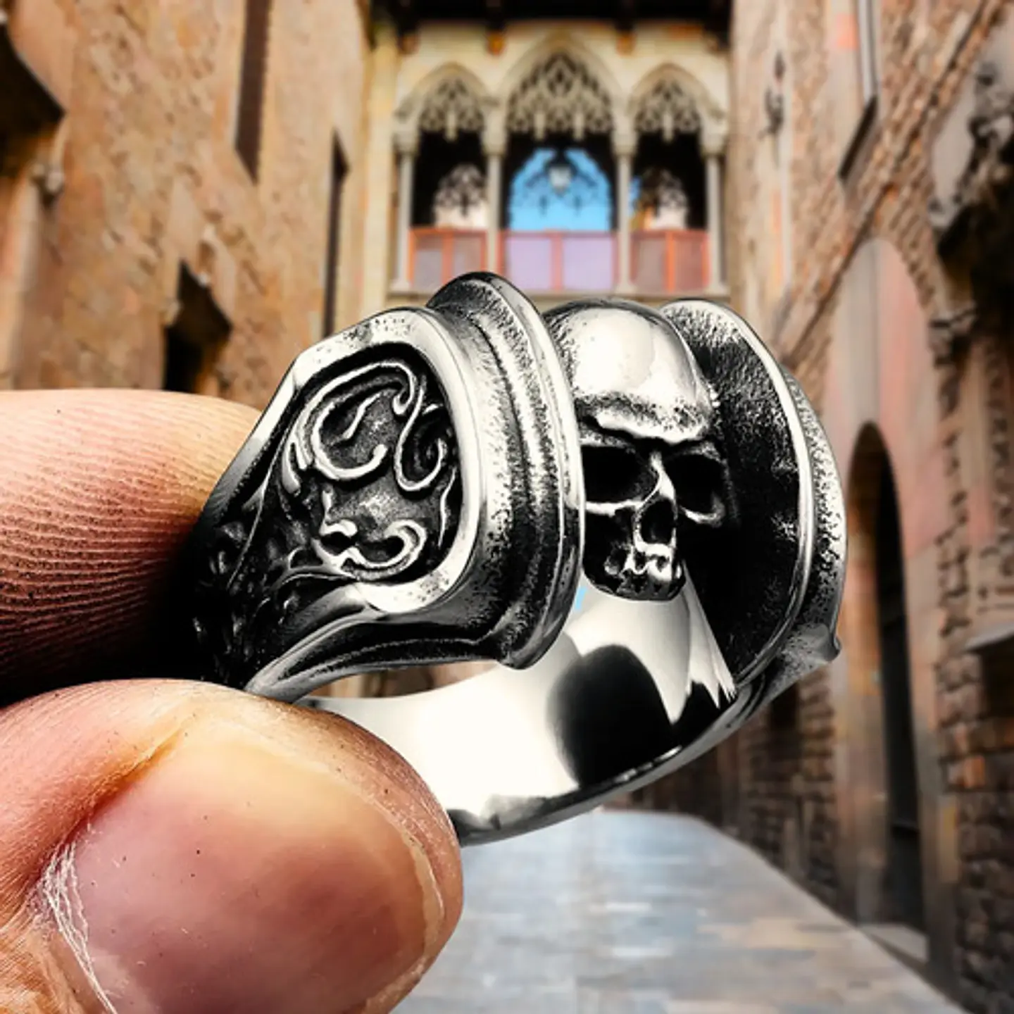 Anillo Acero Calavera Motociclista Cráneo Color Plata Hombre 5