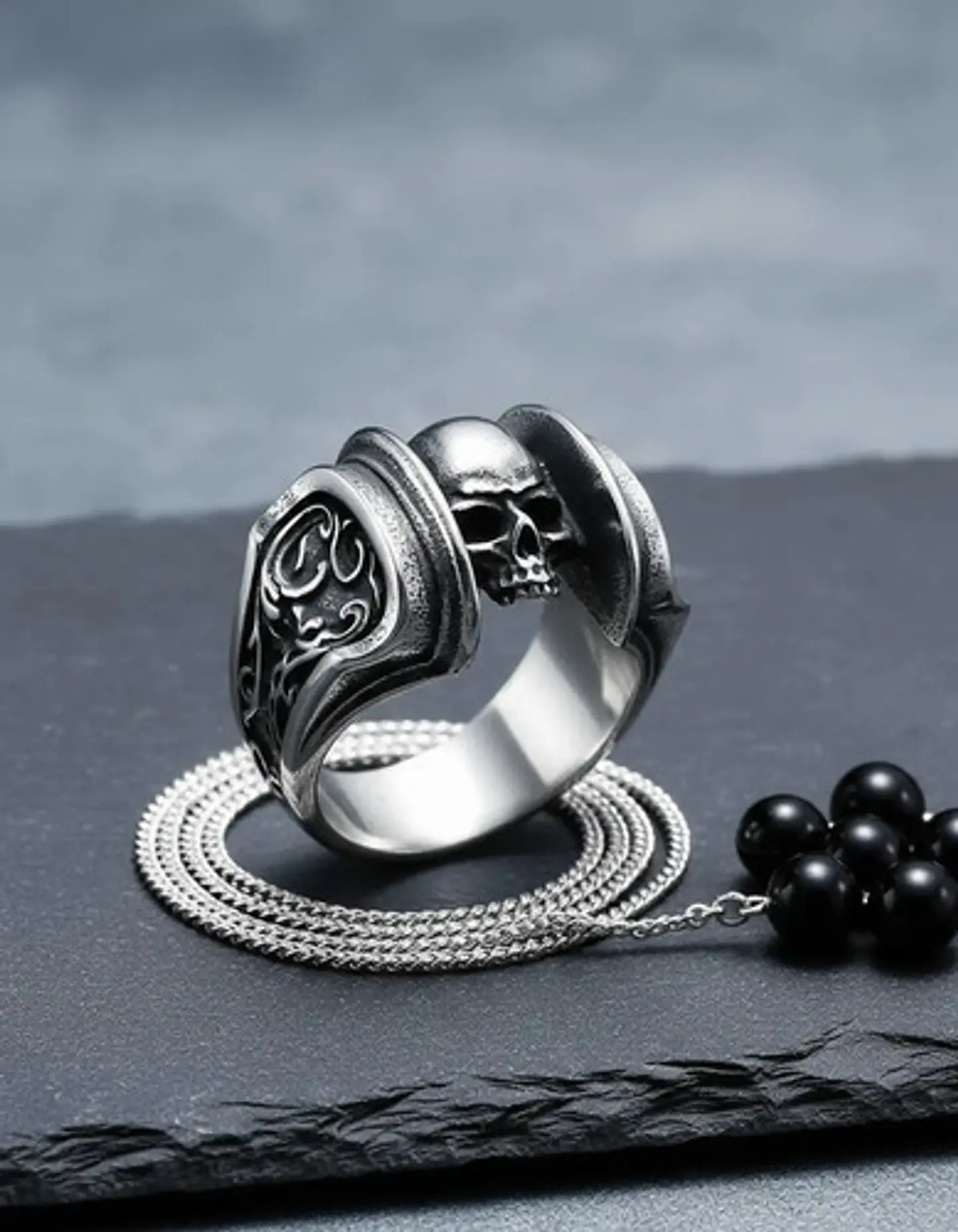 Anillo Acero Calavera Motociclista Cráneo Color Plata Hombre 6