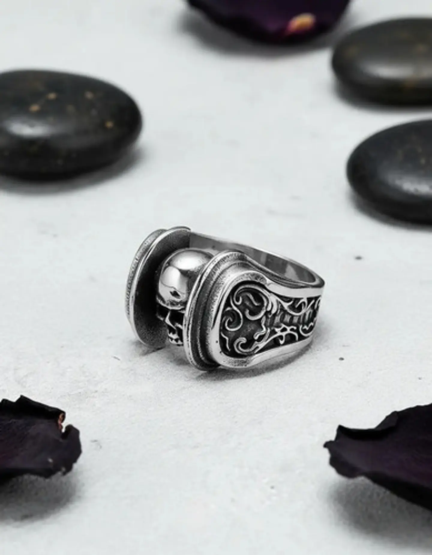 Anillo Acero Calavera Motociclista Cráneo Color Plata Hombre 8