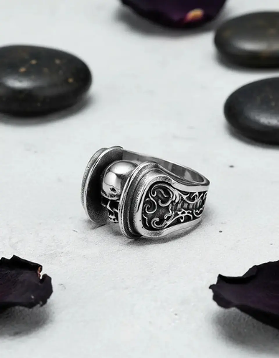 Anillo Acero Calavera Motociclista Cráneo Color Plata Hombre 8