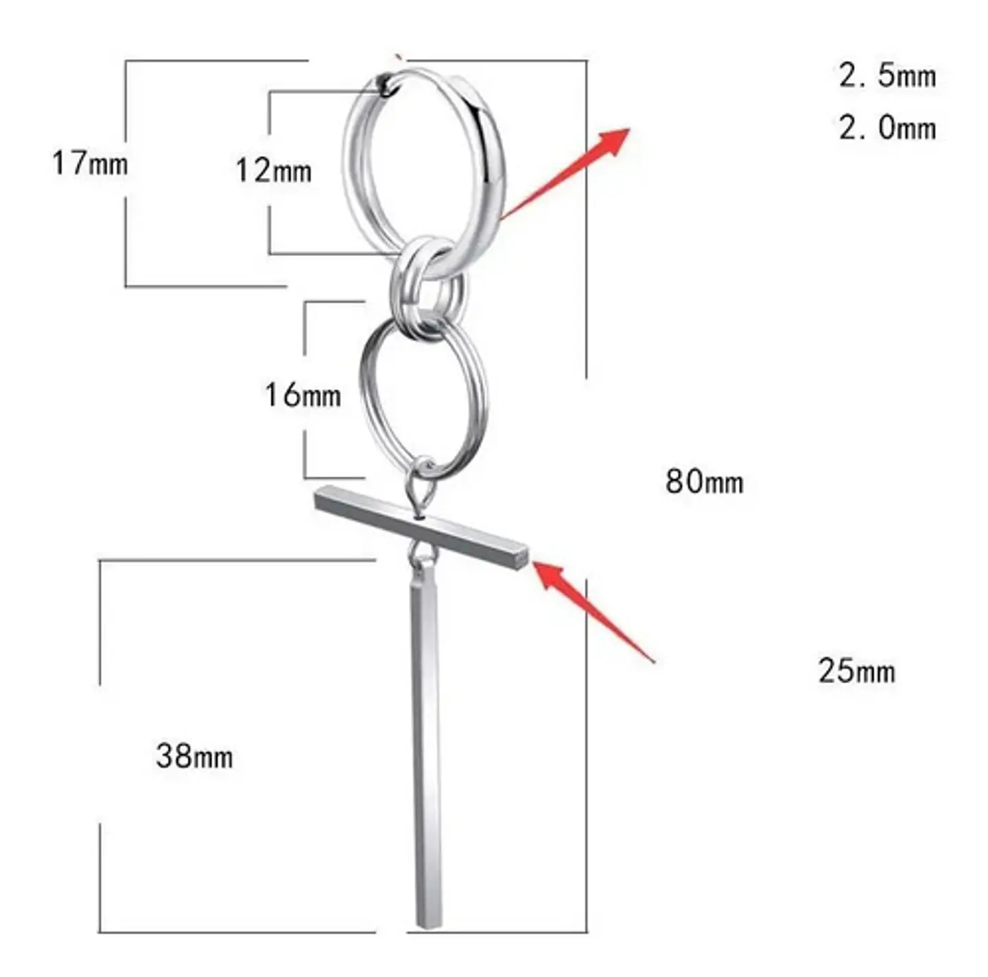 Arete Pendiente Solitario Cruz Acero Inoxidable Para Hombre 7