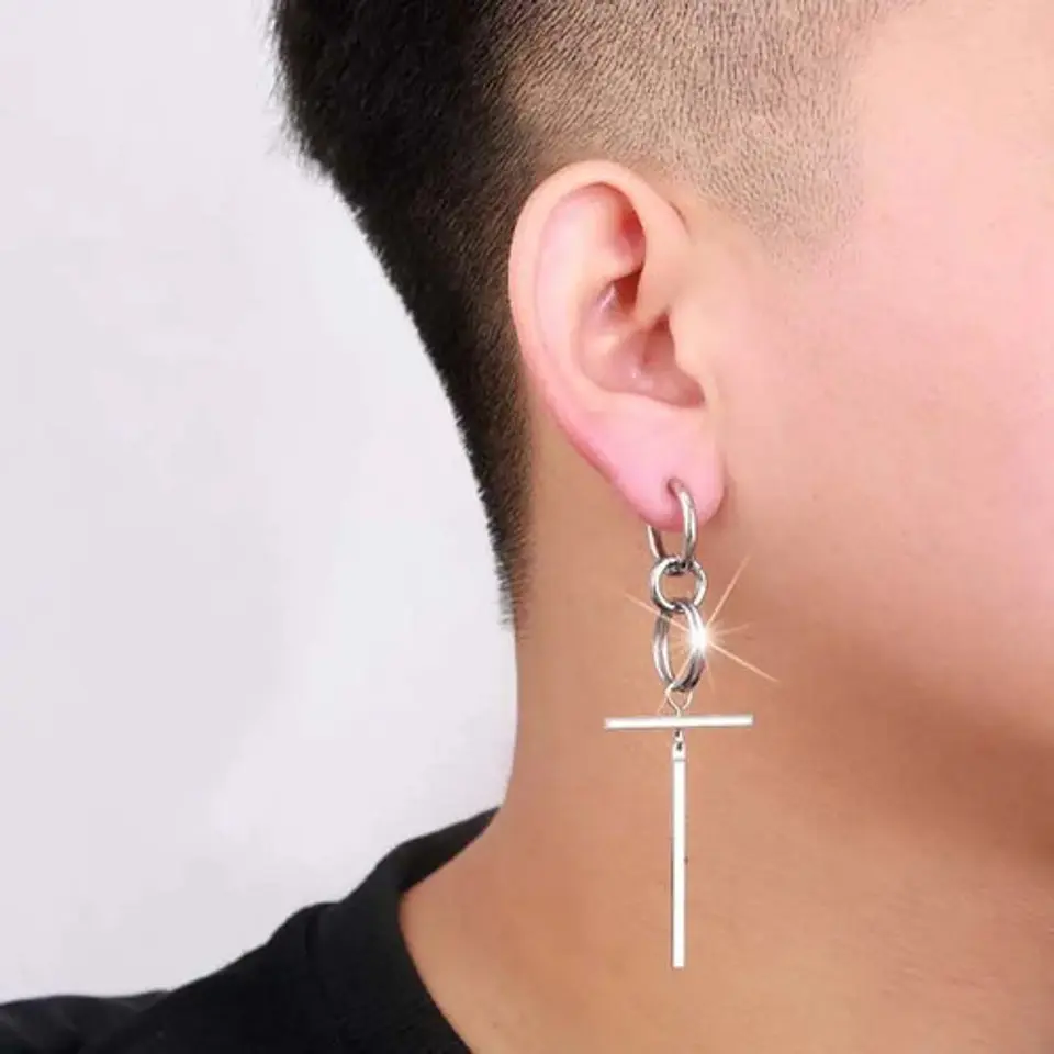 Arete Pendiente Solitario Cruz Acero Inoxidable Para Hombre 8