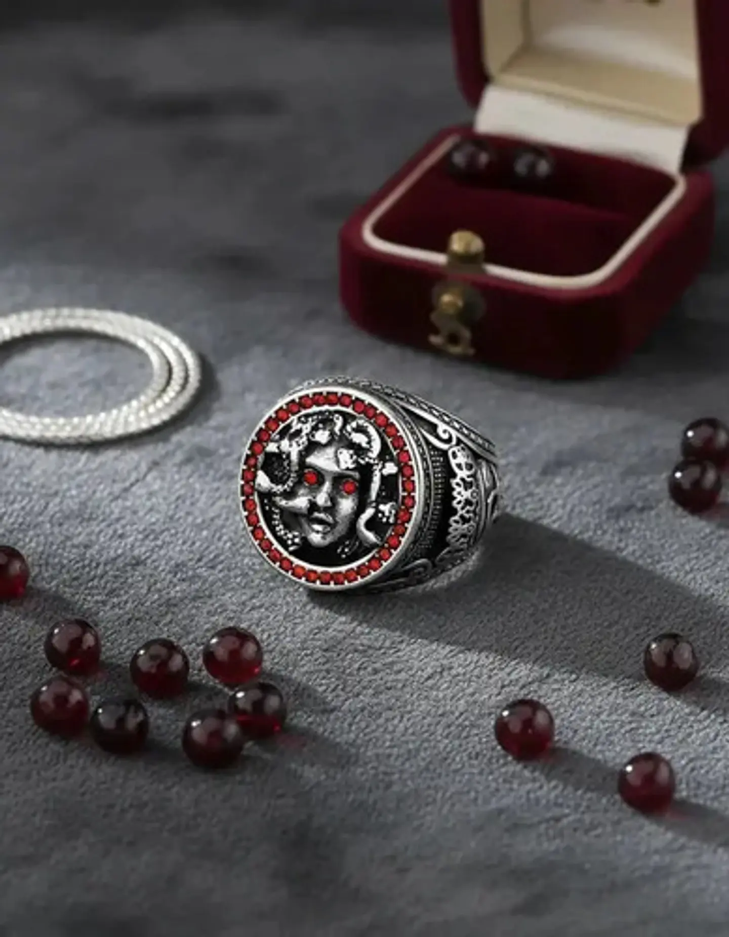 Anillo Medusa Mitología Griega Cz Acero Color Plata Hombre 12