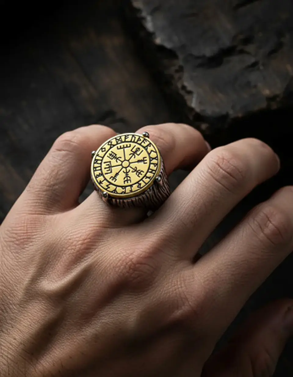 Anillo De Acero Vegvísir Rustico Vikingo Color Plata Hombre 2