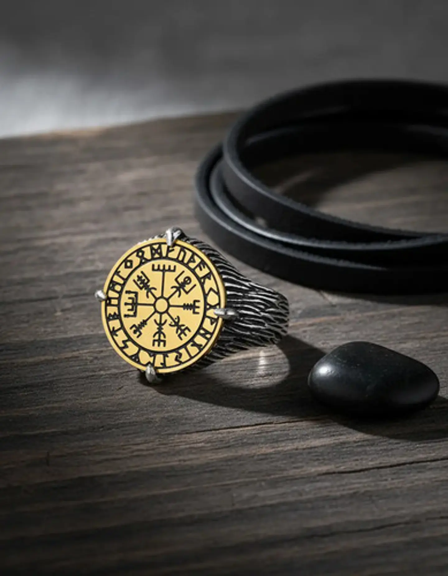 Anillo De Acero Vegvísir Rustico Vikingo Color Plata Hombre 3