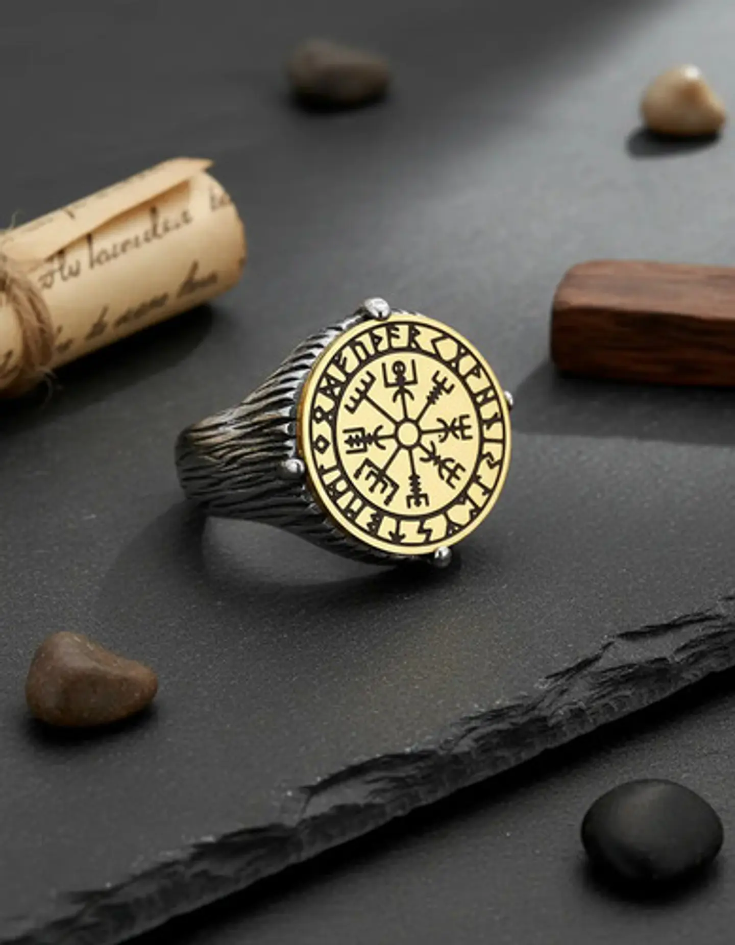 Anillo De Acero Vegvísir Rustico Vikingo Color Plata Hombre 4