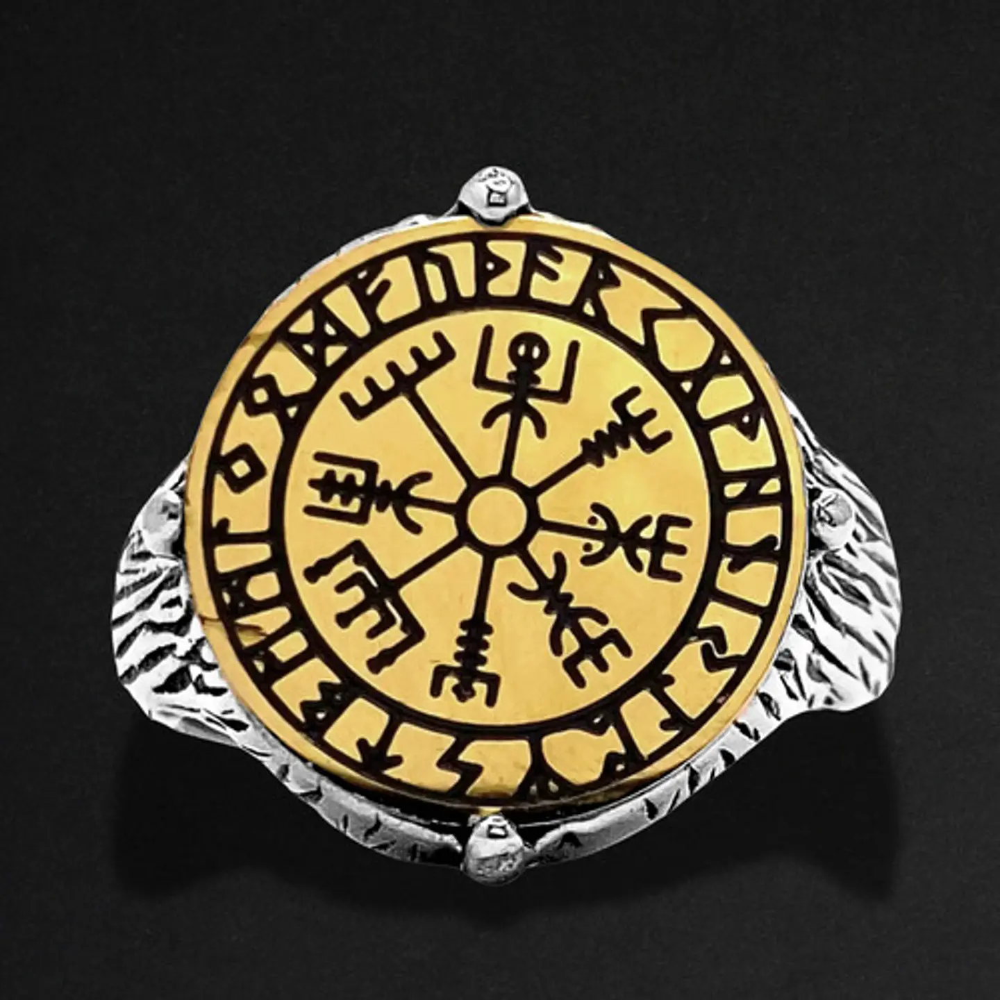 Anillo De Acero Vegvísir Rustico Vikingo Color Plata Hombre 7