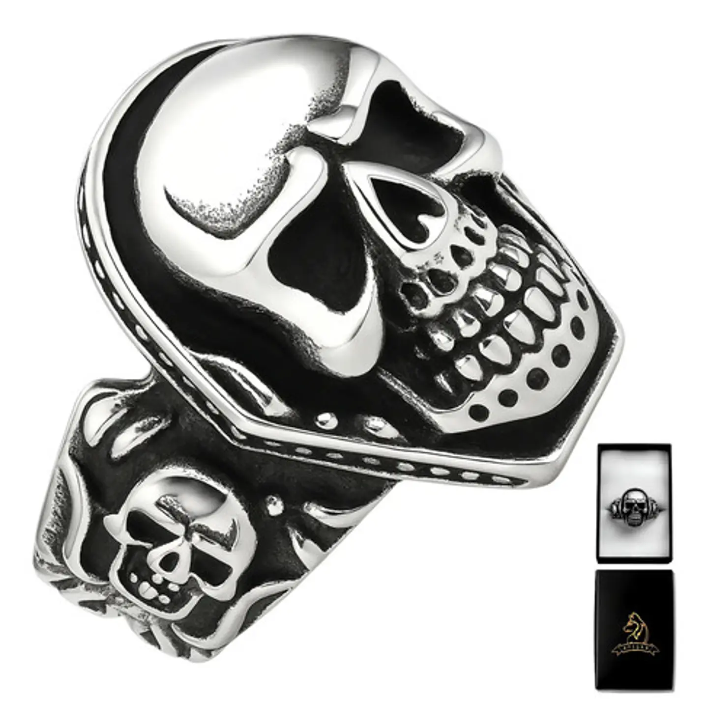 Anillo Hombre Calavera Cráneo Motociclista Acero Color Plata 1