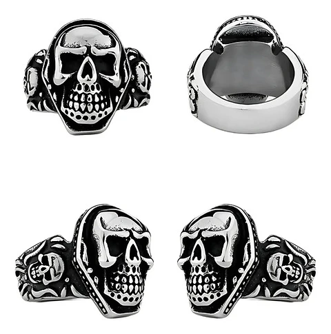 Anillo Hombre Calavera Cráneo Motociclista Acero Color Plata