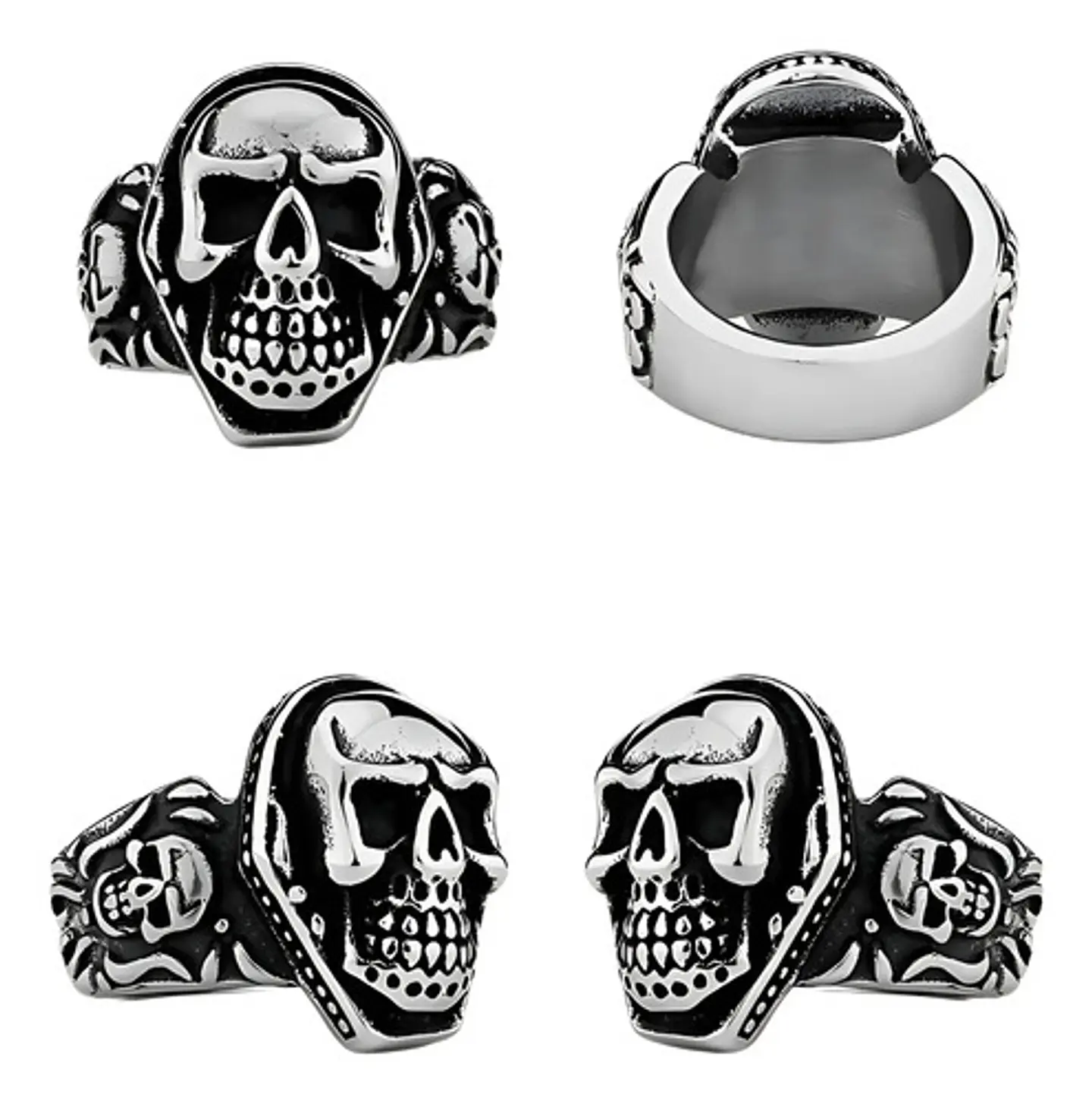 Anillo Hombre Calavera Cráneo Motociclista Acero Color Plata 2