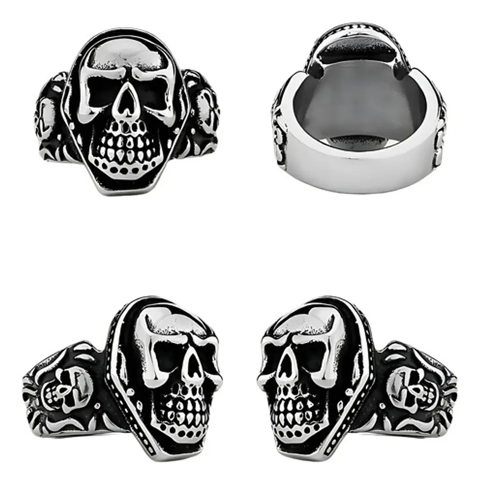 Anillo Hombre Calavera Cráneo Motociclista Acero Color Plata 2