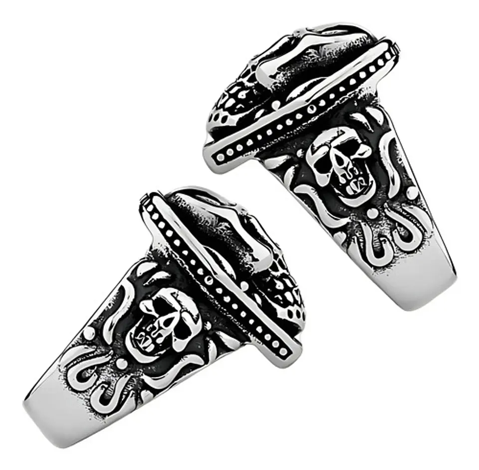 Anillo Hombre Calavera Cráneo Motociclista Acero Color Plata 3