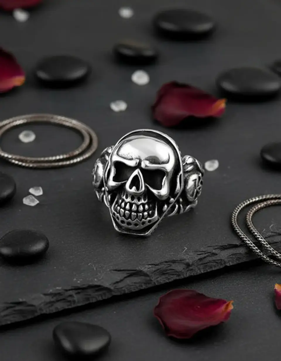 Anillo Hombre Calavera Cráneo Motociclista Acero Color Plata 5